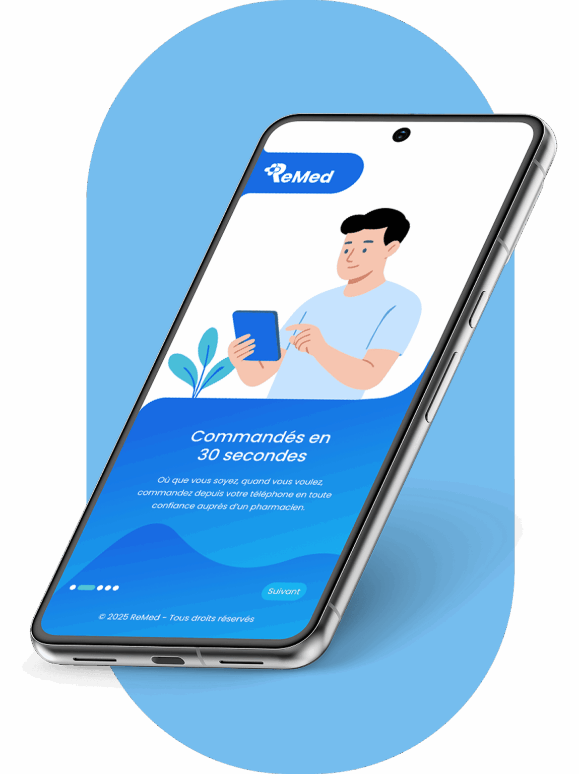 Application ReMed sur smartphone pour commander ses médicaments en 30 secondes.