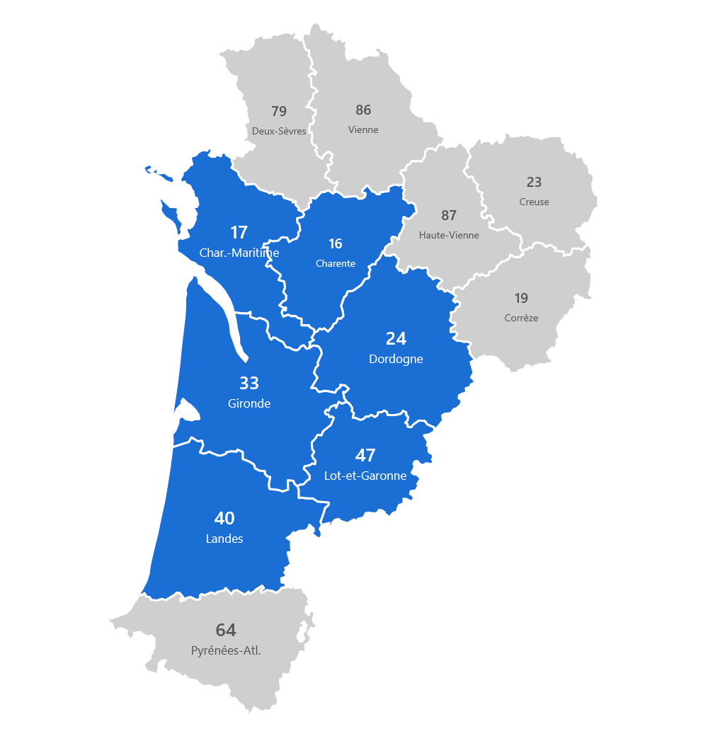 carte Zones de livraison ReMed en Nouvelle-Aquitaine